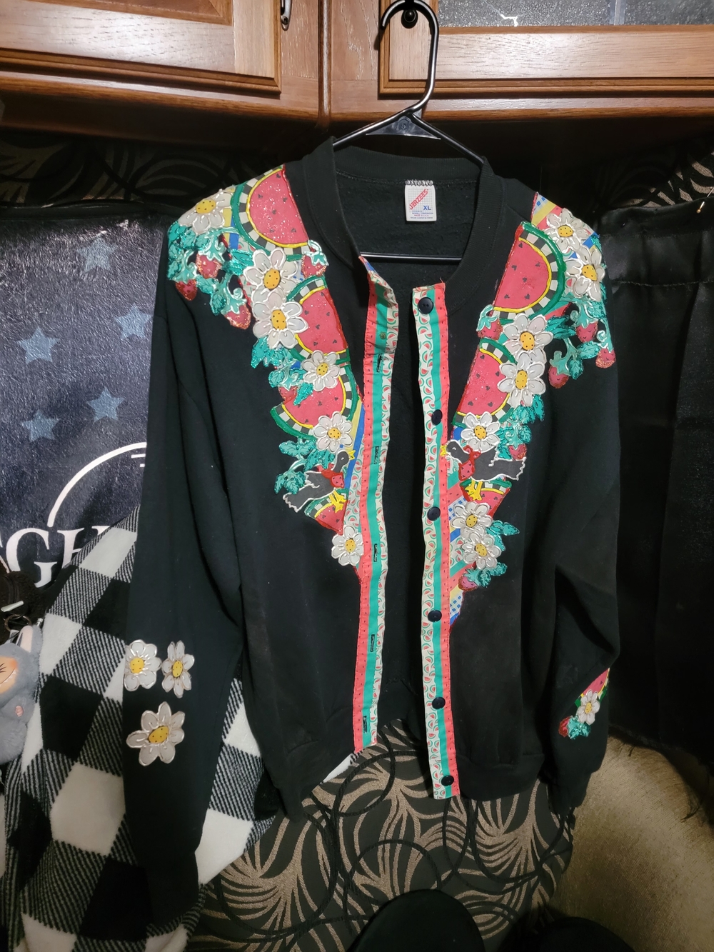 Vintage 80s 90s Jerzees Cardigan XL Made in USA Cottagecore Floral Sweatshirt